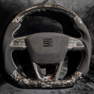 Seat Leon Cupra 5F LED Carbon Forged Steering Wheel (2013–2020) – Alcantara & White Stitching – Airbag Included